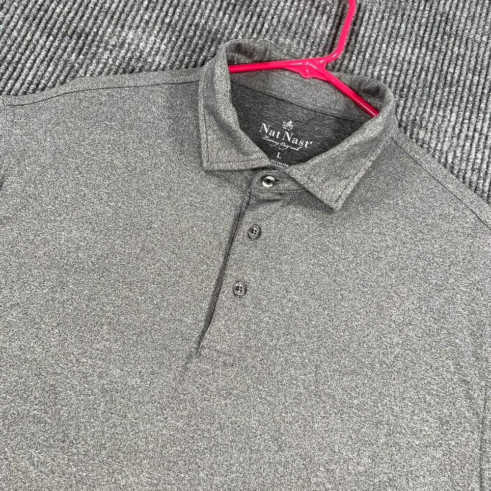Nat Nast Polo Shirt Mens Large Gray Solid Short Sleeve Performance Golf Casual